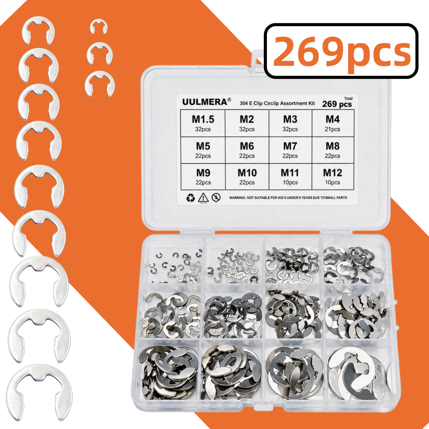 Snap Fastener Set - E-Clip Snap Ring Set 269/209/402/311PCS 304