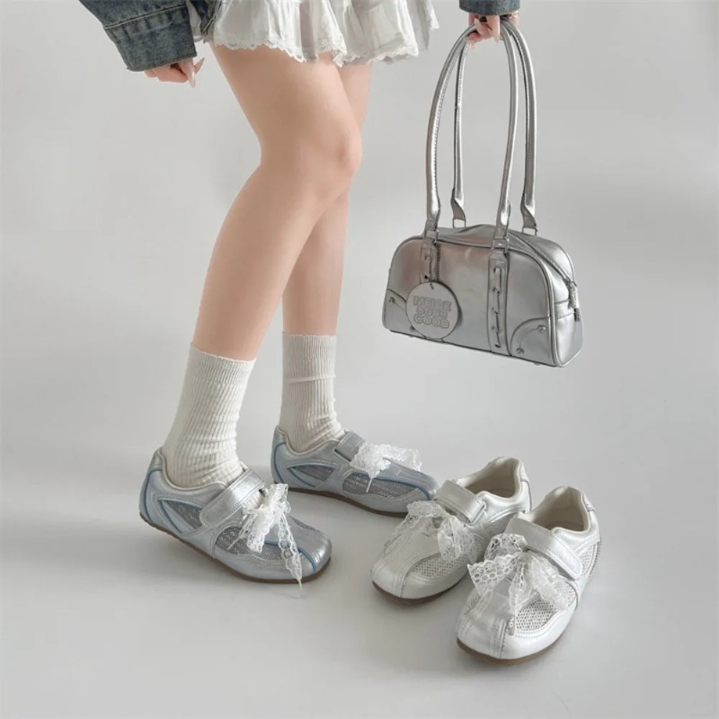 Women Casual Shoes Silver Retr - Velcro Hook Loop บทวิจารณ์และราคา
